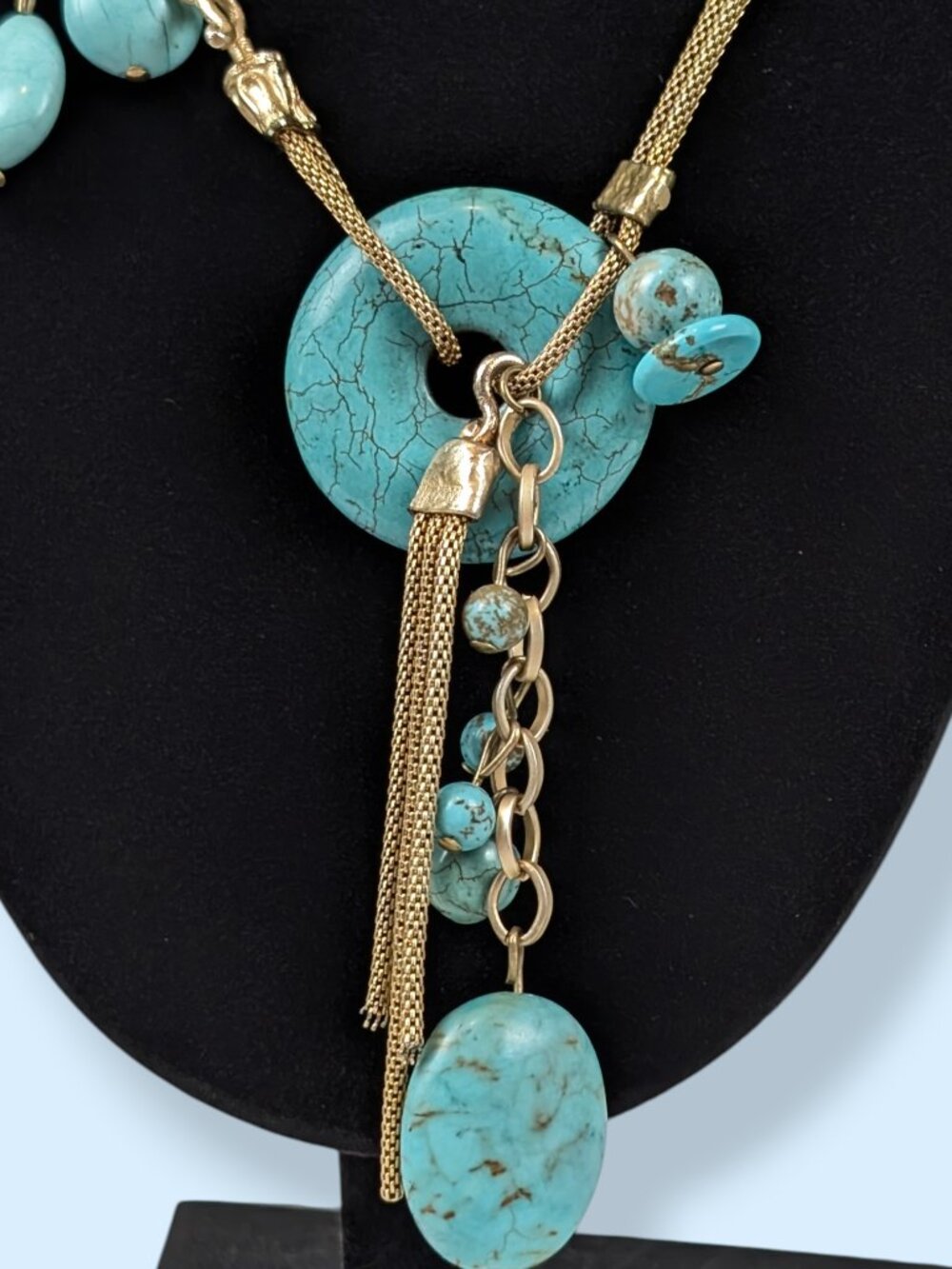 Asymmetrical Bohemian Faux Turquoise Necklace - Picture 3 of 5